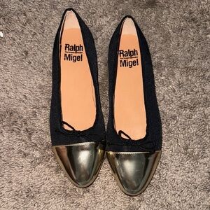 Ralph Migel Fine European Collecton gold and black Ballet Flat
